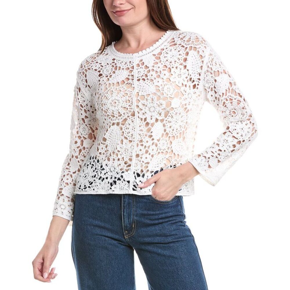 Joseph A. Womens  Floral Medallion Crochet Pullover, White